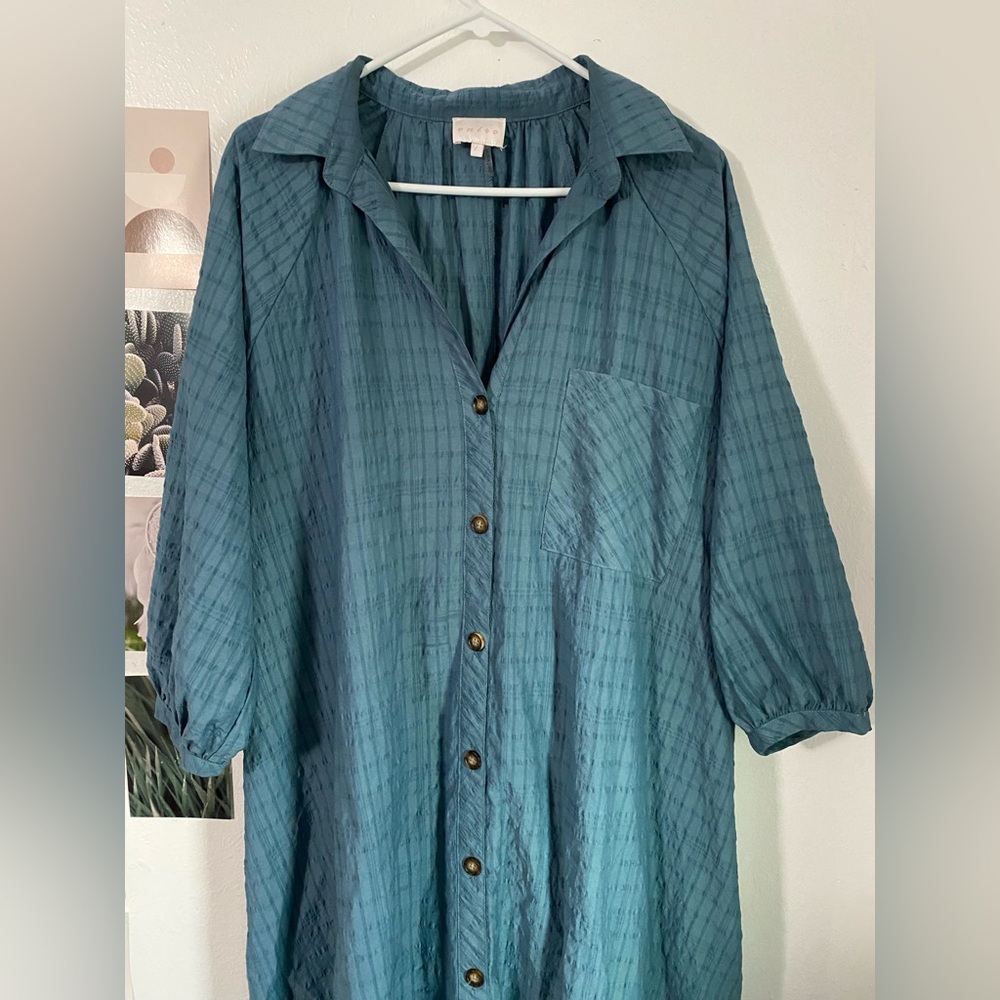 entro Teal Button-Front Tunic with Chest Pocket
